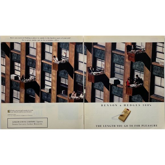 Benson & Hedges 100s Cigarettes Print Ad Vintage 1994 Smoke Outside Office 2 Pg - Picture 6 of 6